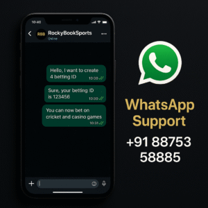 RockyBookSports WhatsApp chat support screenshot